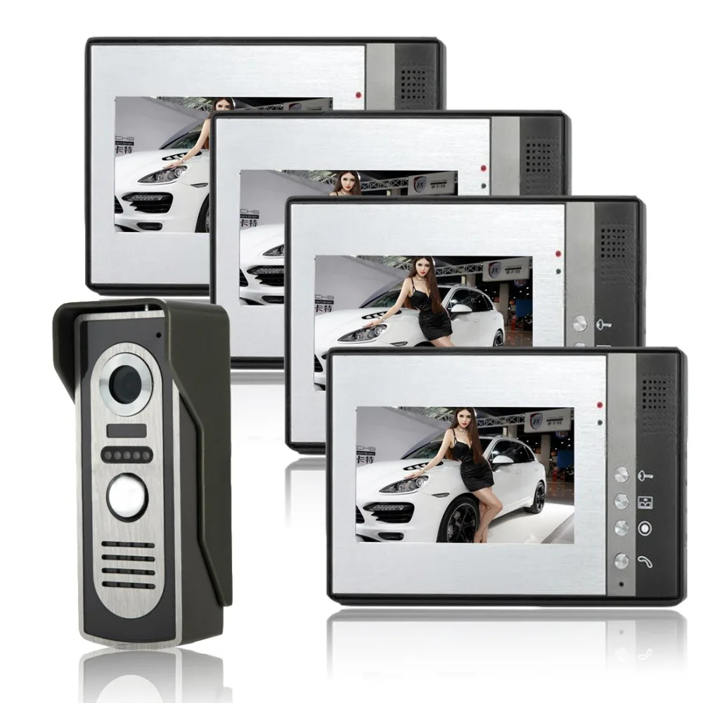 

Video door phone 7" TFT Video Intercom Doorbell phone kit waterproof with IR night vision Camera 4-Monitor 1-camera intercom
