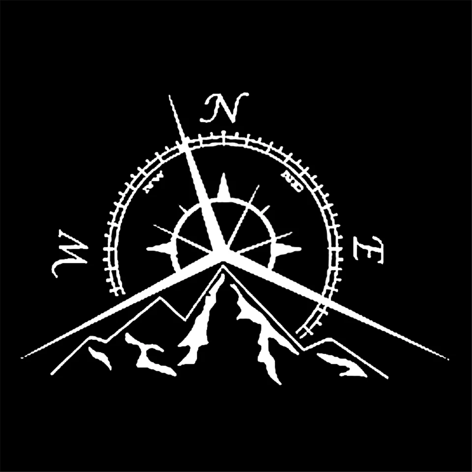 13.7cm9.4cm NSWE Fashion Mountains Compass Rose Decal Nautical Compass Navigate Car Sticker BlackSilverLaser (3)
