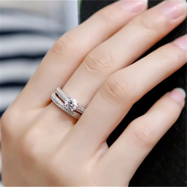 100 925 Sterling Silver Rings for Women Double Simple Design Ring Bijoux Femme Bridal Wedding Jewelry 100% 925 Sterling Silver Rings for Women Double Simple Design Ring Bijoux Femme Bridal Wedding Jewelry Engagement Accessories