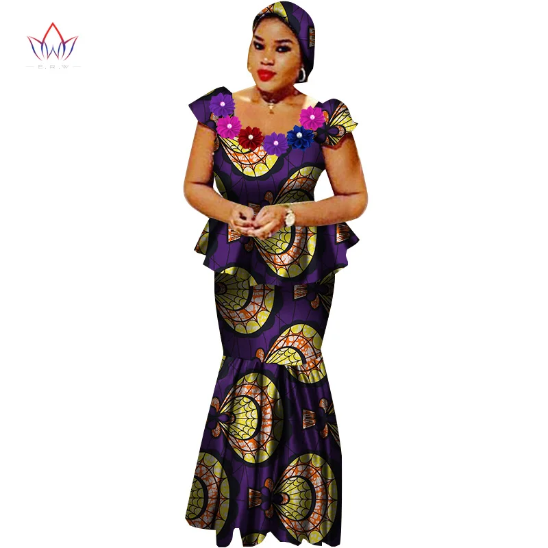 African Bazin Riche Dresses for Women Set Clothes Skirt Top Sets for Women High Waist Skirt Long African Skirt Plus Size WY2564