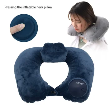 

Auto Inflatable Travel Pillow,ROMIX U-shaped Neck Velvet Pillows Foldable Hand Press Office Nap Head Rest Air Cushion Travel