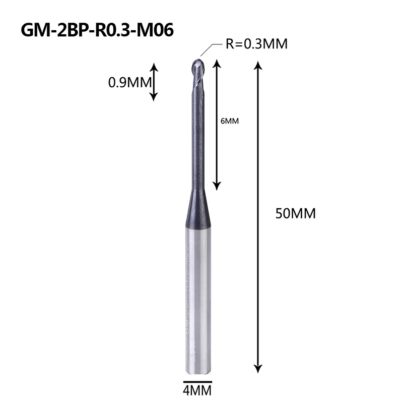 GM-2BP-R0.3-M06 GM-2BP R0.25-0.75, Вольфрамовая сталь, 2 флейты, круглый нос, длинная шея, короткая режущая кромка, с покрытием, Концевая фреза с ЧПУ, фреза, режущие инструменты - Длина режущей кромки: GM-2BP-R0.3-M06