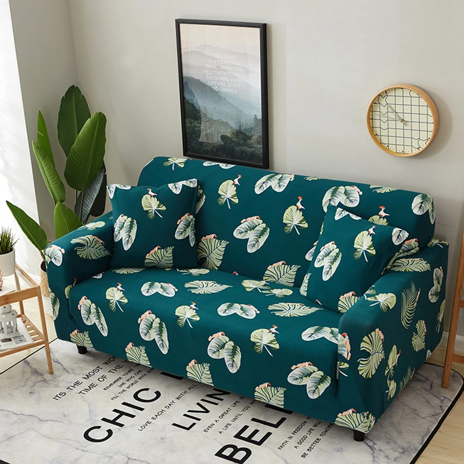 Green Leaves Printed Couch Sofa Covers For Living Room Home Decoration