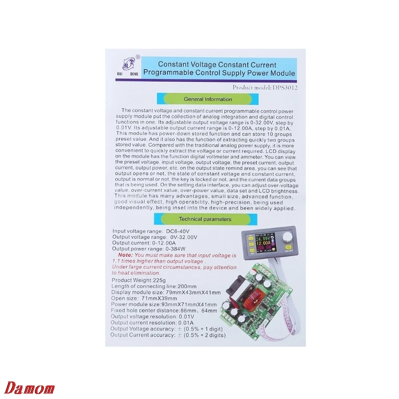 DPS3012 регулируемый Постоянное напряжение понижающий ЖК-модуль питания вольтметр