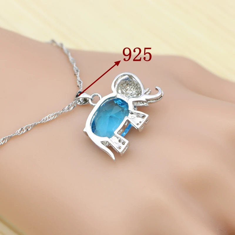 Silver 925 Jewelry Sets For Women Sky Blue Cubic zirconia Elephant Shaped Ring Bracelet Necklace Pendant Stud Earrings Set (7)
