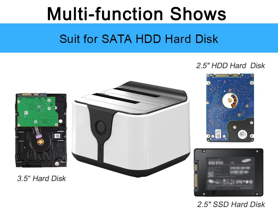 hard disk box hdd case HD05 Upgraded! 2 Bay 2.5/3.5USB 3.0 to SATA HDD SSD Docking Station Dual Bay Dock Station with Clone Function Socket 12TB Read external box hdd
