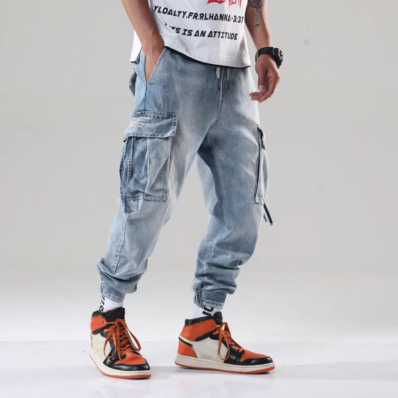 MORUANCLE мужские мешковатые рабочие джинсы в стиле хип-хоп с несколькими карманами Модные шаровары тактические джинсовые брюки свободного