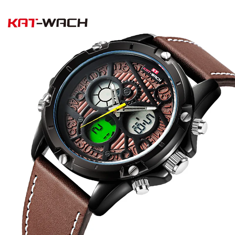 

KAT-WACH Military Watches Analog LED Digital Men Watch Brand Luxury Waterproof Clock Leather Sport Wristwatch Relogio Masculino