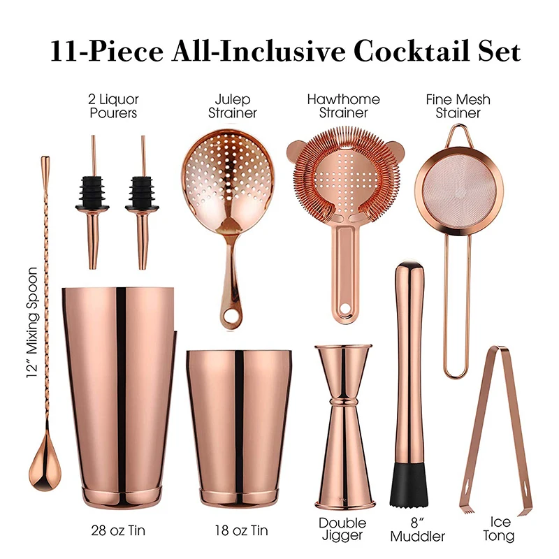 Cocktail Shaker Cocktail Bar Tools Cocktail Shaker Bar Set 2 Weighted Boston Shakers Cocktail Strainer Set Jigger Muddler Spoon Ice Tong 2 Bottle Pourer