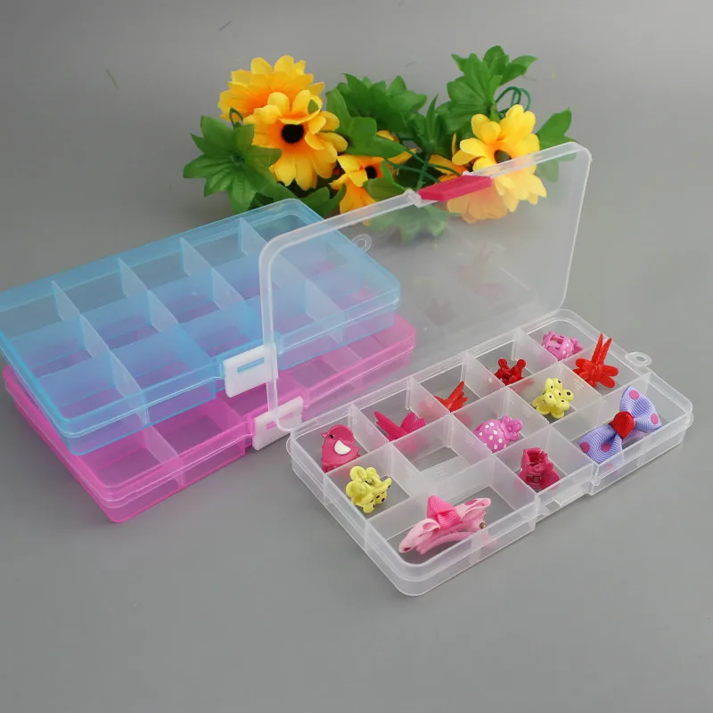 

plastic storage box Adjustable clear Storage Box Home container Organizer Jewelry Beads Boxes 15pcs grids 5 colors