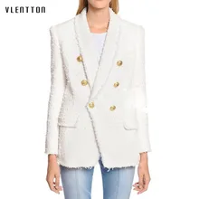 Long blazer woman spring autumn 2019 New office white Blazer Women's Double Breasted Lion Buttons Tweed jacket ladies blazer Long blazer woman spring autumn 2019 New office white Blazer Women's Double Breasted Lion Buttons Tweed jacket ladies blazer