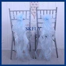 SH098A Элегантный изготовленный на заказ свадебные украшения из органзы с оборками детские синие курчавая ива крепежная створка стула