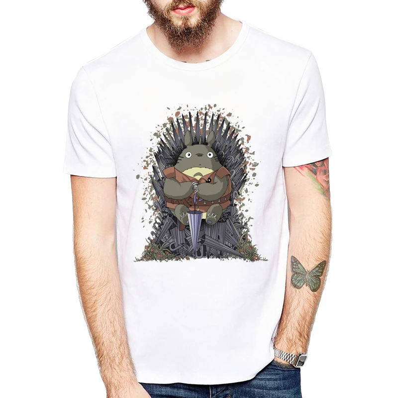 

Newest Power throne Print T-shirt summer fashion cartoon Totoro t-shirt men's short-sleeved T-shirt design umbrella Totoro tops