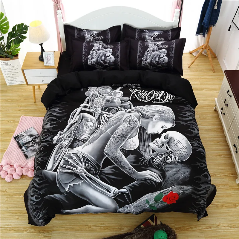 

Skull Mr/Lady 3D Printing Bedding Set Flower Bed Linen 3pcs/set Duvet Cover Set Pastoral AB Side Duvet Cover Fashion Pillowcase