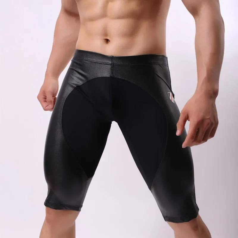 BRAVE PERSON Men's Underwear Fitness Stretch Leather Faux Leather Pants Cycling Pants Fitness Pants Sports Pants