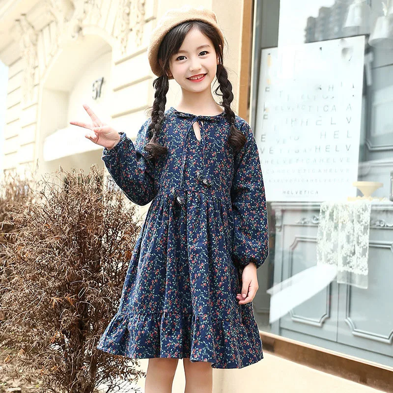 

Warm Printed Fleece Dresses For Girls Autumn Winter 2018 Dress Kids Baby Big Girls Clothes Kids Red Blue Christmas Clothes
