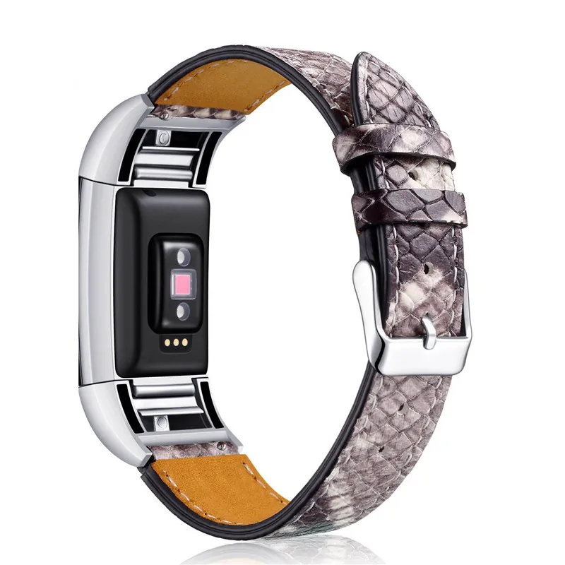 Замена Fitbit Charge 2 полосы кожаный ремешок сменный Смарт фитнес-часы с нержавеющей рамкой для зарядки 2 - Цвет: Snakeskin 1