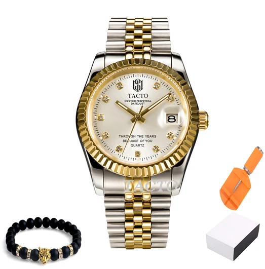 TACTO patek мужские часы брендовые роскошные стальные кварцевые часы водонепроницаемые золотые черные parro военные спортивные часы мужские часы Relogio - Цвет: 44