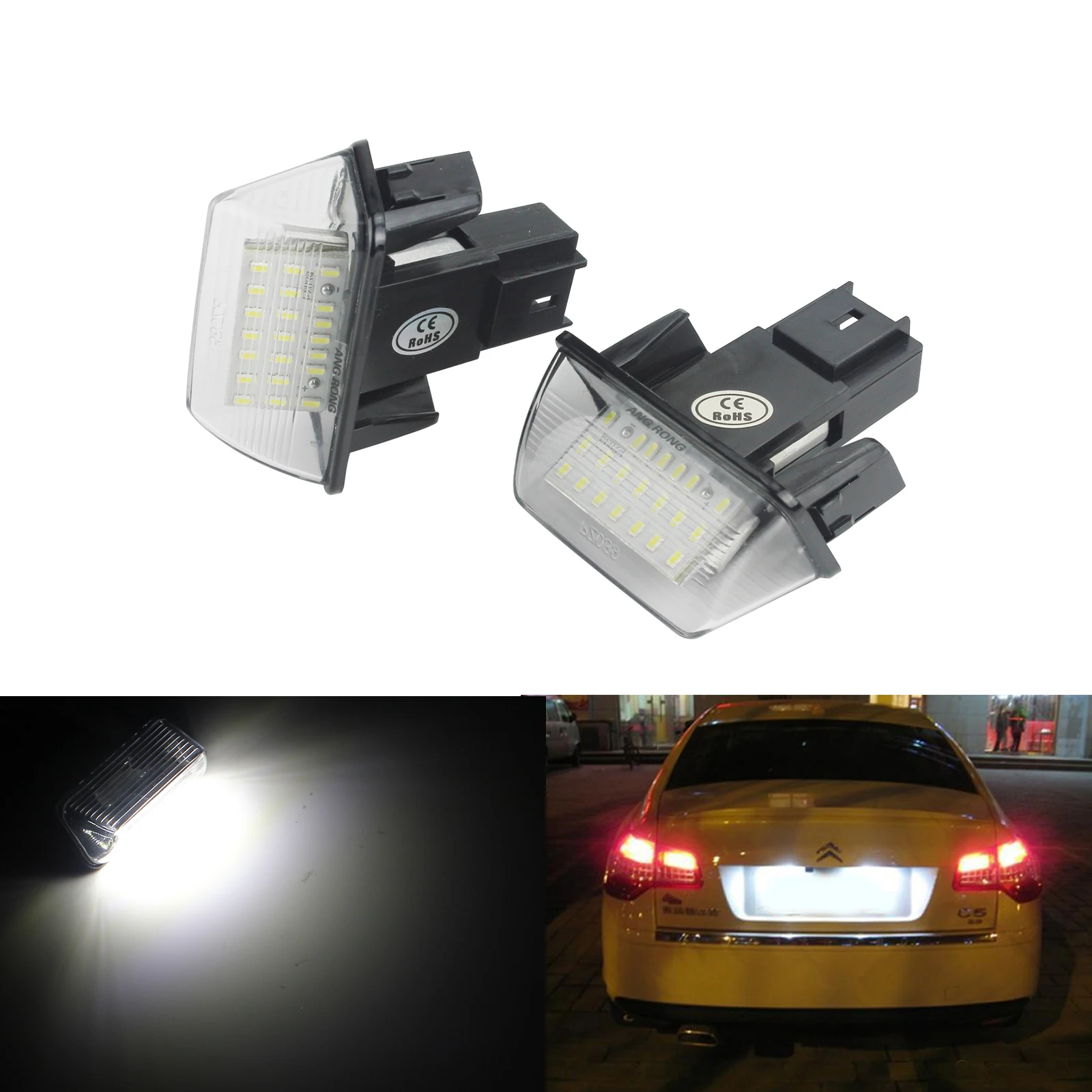

ANGRONG For PEUGEOT No Error LED License Number Plate Light 206 207 306 307 308 406 407 5008