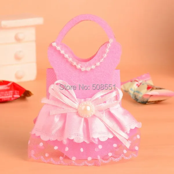 New Arrival Pink and Red Wedding Candy Box Wedding Dress Design Favor Bag 12pcs-in Gift Bags