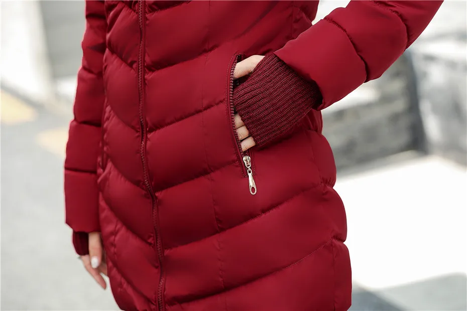 Зимняя женская куртка, модный уплотненный теплый зимний пуховик, Женская парка, длинное пальто, тонкое пальто с капюшоном, искусственный Лисий мех