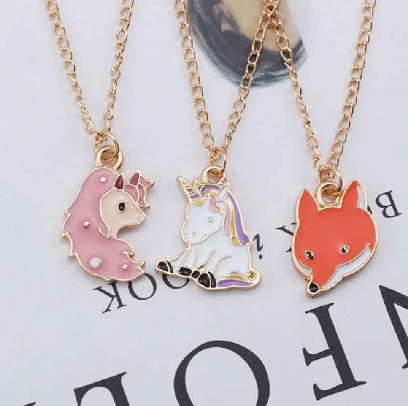 

Lovely Enamel Horse Fox Unicorn Necklace Women Cartoon Tiny Animal Pendant Gold Link Chain Jewelry For Girls Gifts Collier Femme