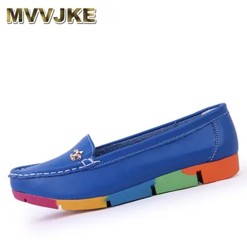 

MVVJKE Women genuine leather shoes casual slip-on ballet women Flats Cut out Floral printing moccasins Ladies shoes white Summe