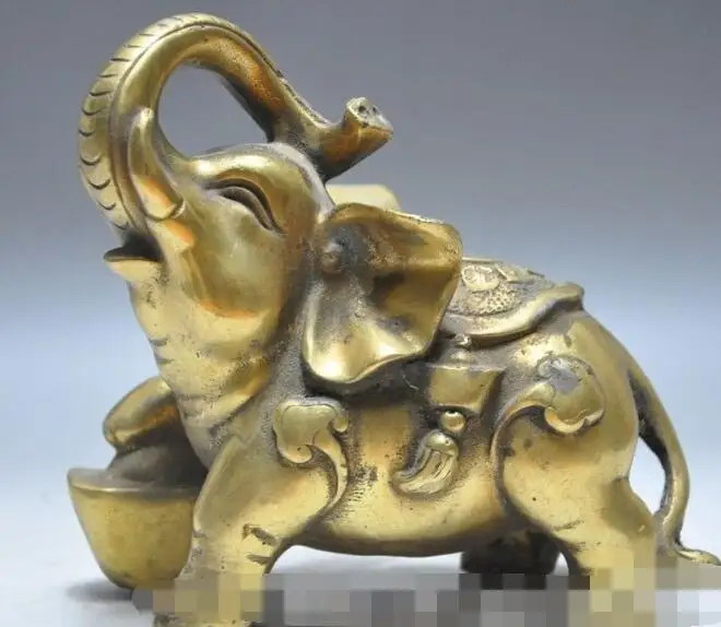 

S3036 China fengshui bronze copper elephant beast Bullions Ingot yuanbao statue