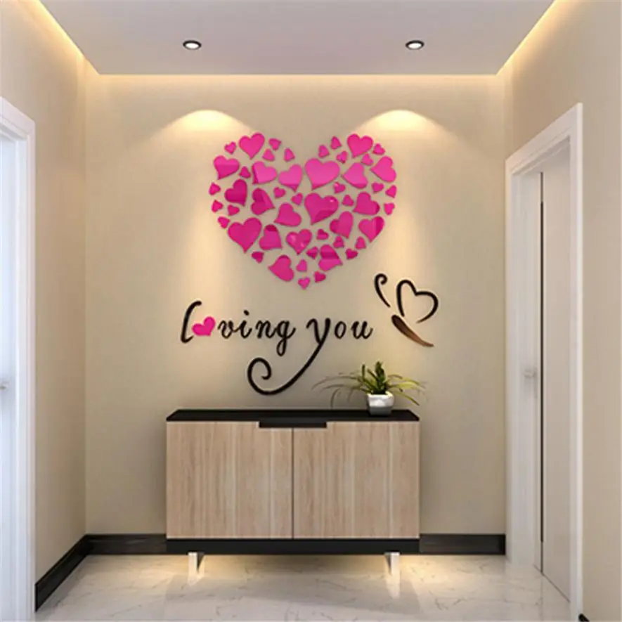 Романтичный DIY Арт 3D акриловый стикер на стену в форме сердца Спальня Гостиная свадебное украшение стикер на стену s muraux обои D30M25