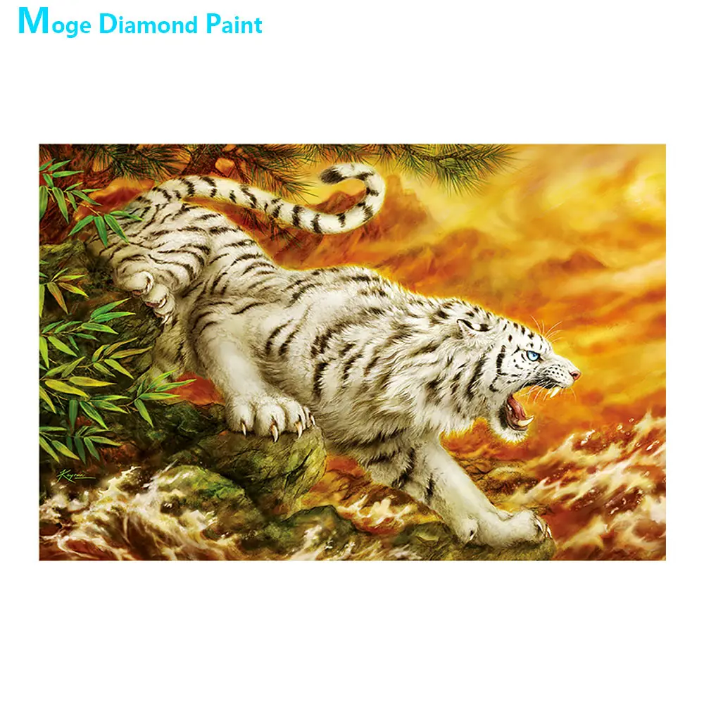 

White tiger animal Diamond Painting Full Round Decorative scenic Nouveaute DIY Sticking Drill Cross Embroidery 5D Decoration