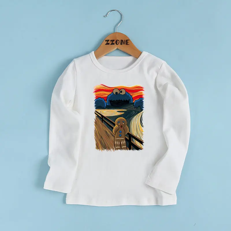 Ragazzi/Ragazze Muncher Monster Cookie Pattern Fashion T Shirt Baby Casual Divertente T-Shirt Bambini Cool Vestiti A Maniche Lunghe, Lkp2035