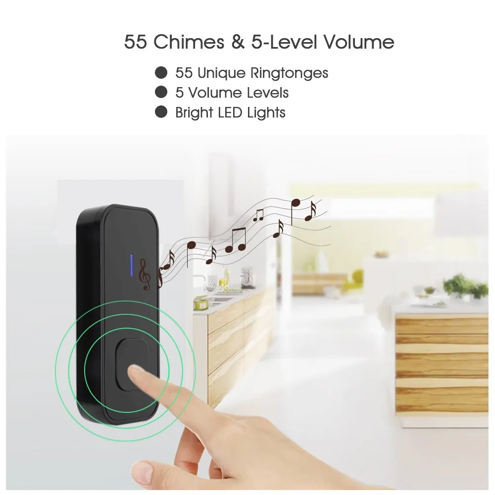 AUGIENB White/Black Welcome Wireless Doorbell 55 Chime Cordless Waterproof Doorbells 300M Range Door Bell Wired US EU Plug AUGIENB White/Black Welcome Wireless Doorbell 55 Chime Cordless Waterproof Doorbells 300M Range Door Bell Wired US EU Plug