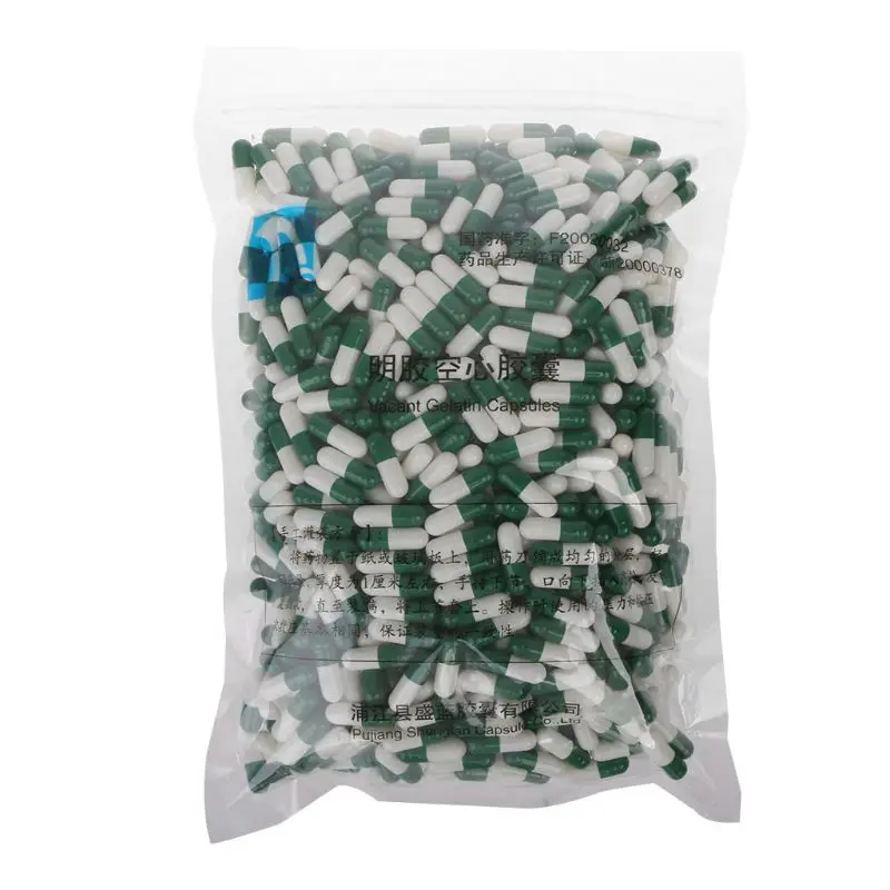 

1000Pcs Green And White Empty Hard Gelatin Capsule Size 0# Medicine Pill Capsule