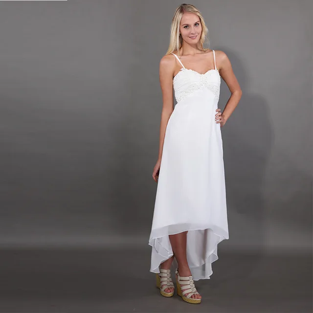 Simple Beach High Low Wedding Dresses Sweetheart Neckline Spaghetti