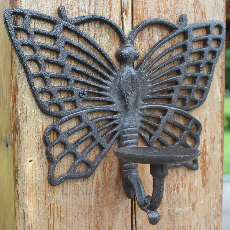 European Vintage Industrial Heavy Accents Hollow Butterfly Design Wall Decor Cast Iron Candle Holder European Vintage Industrial Heavy Accents Hollow Butterfly Design Wall Decor Cast Iron Candle Holder