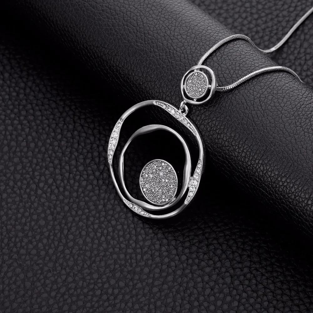 Luxury Black Crystal Pendant Necklace Gold Sweater Chain Big Circle Round Pendant Long Necklace Women Jewelry Accessories Gifts - Image 5