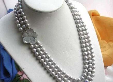 

ddh002006 3ROW 8-9MM GRAY ROUND FRESHWATER CULTURED PEARL NECKLACE SHELL