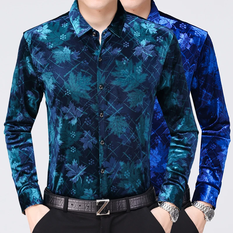 High quality new autumn 2017 mens gold velvet shirts long sleeve male ...