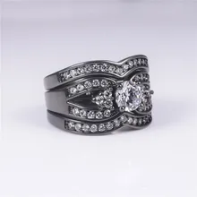 Fashion Black gold Simulated Diamond CZ ring finger set 3-in-1 new design jewelry for women Engagement Wedding ring gift SZ 5-10