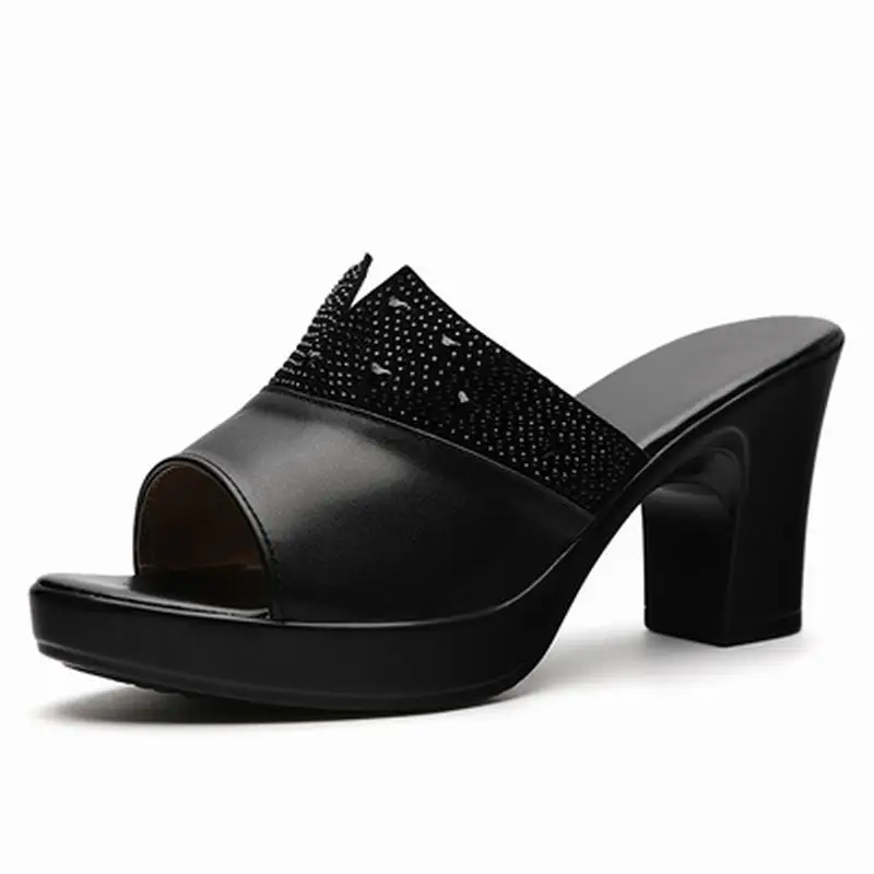 GKTINOO/женские босоножки из натуральной кожи женские шлепанцы на высоком каблуке со стразами Нескользящие сандалии на платформе женская летняя обувь