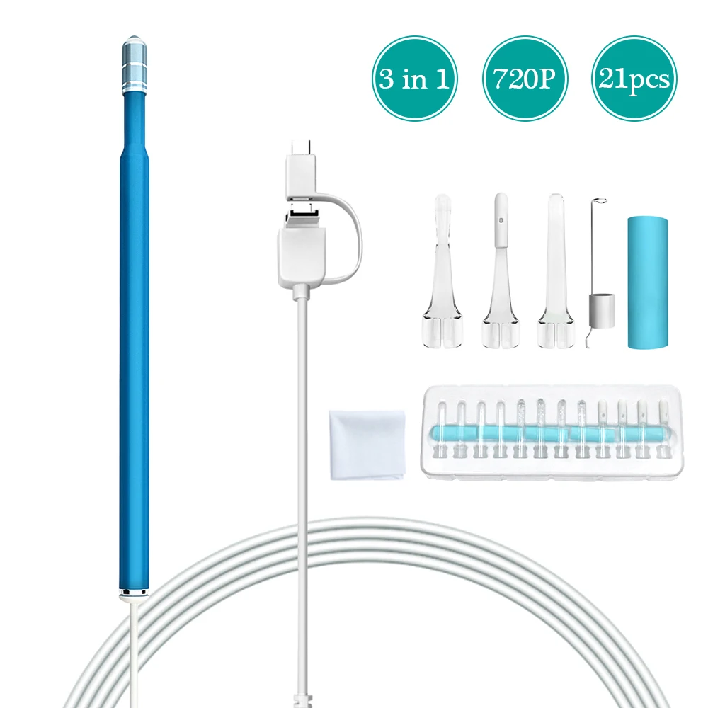 

3-in-1 USB Multifunctional Earpick Ear Cleaning Endoscope HD 720P Visual Ear Spoon With LED Light Camera for OTG Android USB PC