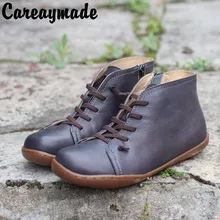 Retro-polished hand-made leather flat-bottomed leisure boots for women in autumn and winter Retro-polished hand-made leather flat-bottomed leisure boots for women in autumn and winter