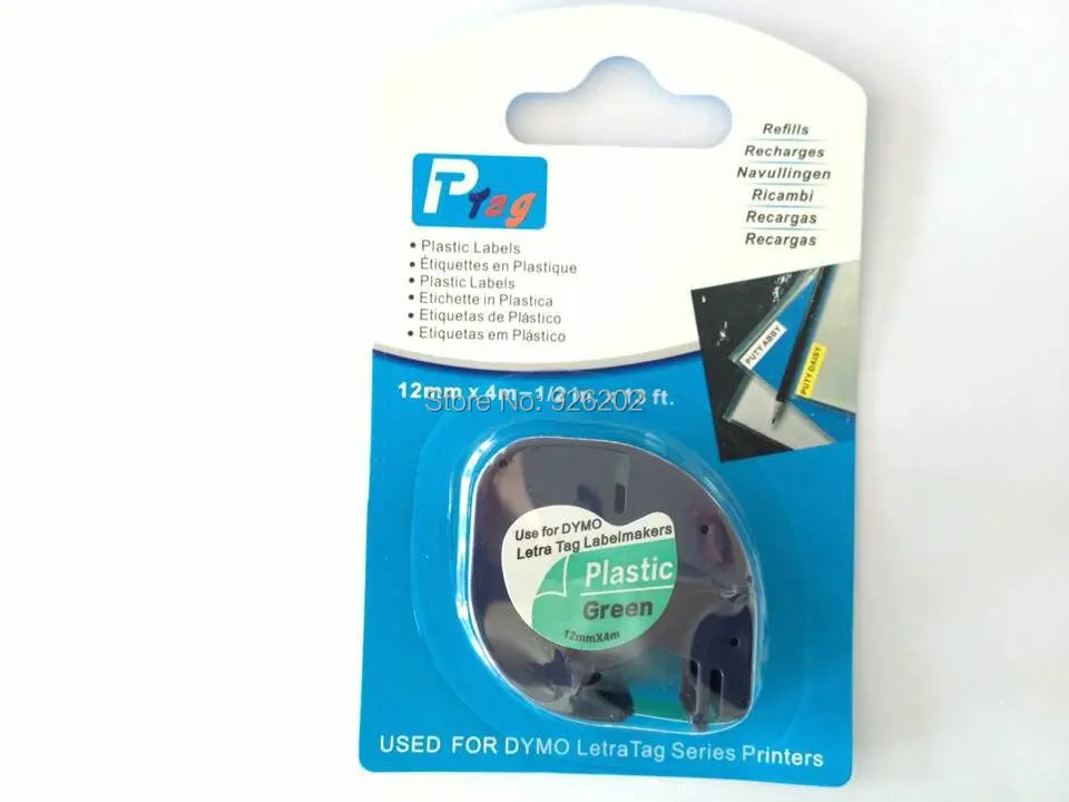 

Black on green compatible dymo label tapes Plastic Tapes For DYMO LetraTag 91204 Series Printers 1/2" W X 13' L