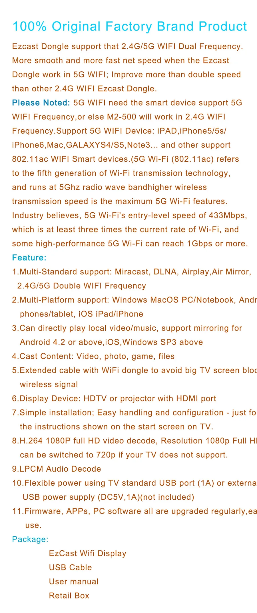 Ezcast 5G беспроводной hdmi wifi Дисплей allshare литой Ключ адаптер miracast ТВ палка приемник Поддержка windows ios andriod