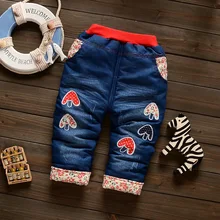 BibiCola/Штаны для маленькой девочки зимние теплые плотные детские штаны с рисунком, штаны для детей Одежда для младенцев Малыши Мальчики джинсовые хлопковые леггинсы для малышей, наряды