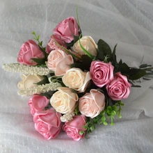 Свадебный букет роз dahlias атласные цветы Осенняя яркая Искусственный лист свадебный цветок свадебные букеты buque de casamento домашний декор