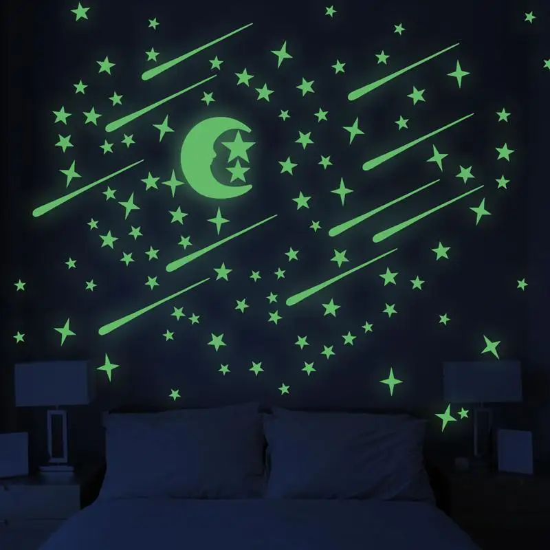 

216pcs Stars Moon Luminous Good Night Noctilucence Wall Sticker Glow In Thd Dark Kids Rooms Home Decor DIY Art Decal A3