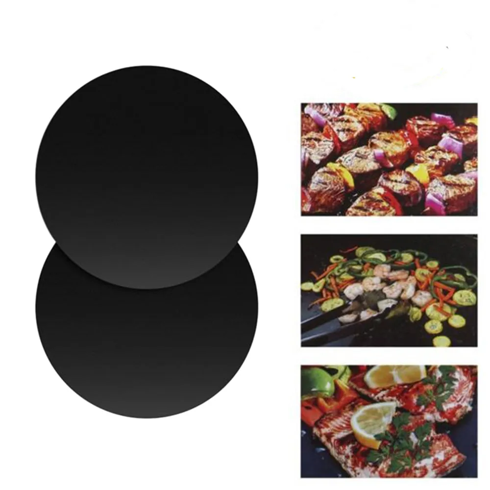 

2PCs BBQ Grill Mat Reusable Resistant Teflon Heat Non-Stick Barbecue Bake Meat Round Pan Pad 50*40cm Cooking Tool #JN