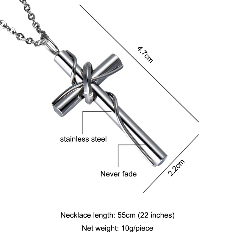 D& Z круглый крест кулон ожерелье из нержавеющей стали христианские ожерелья с распятием для христианских ювелирных изделий - Окраска металла: silver