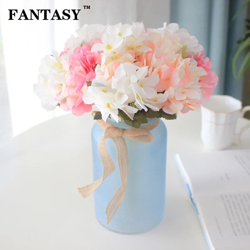 

FANTASY 5 Fork Hydrangea Fabric Flower Artificial Floral Bouquet Fake Plant Silk Crafts Flowers Ball Decoration for Wedding Home
